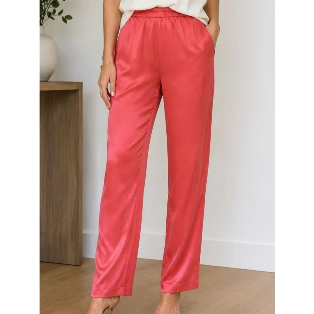 Designer Catherine Regher & Saks 5th Avenue Coral Classic Silk Pants Sz 8
